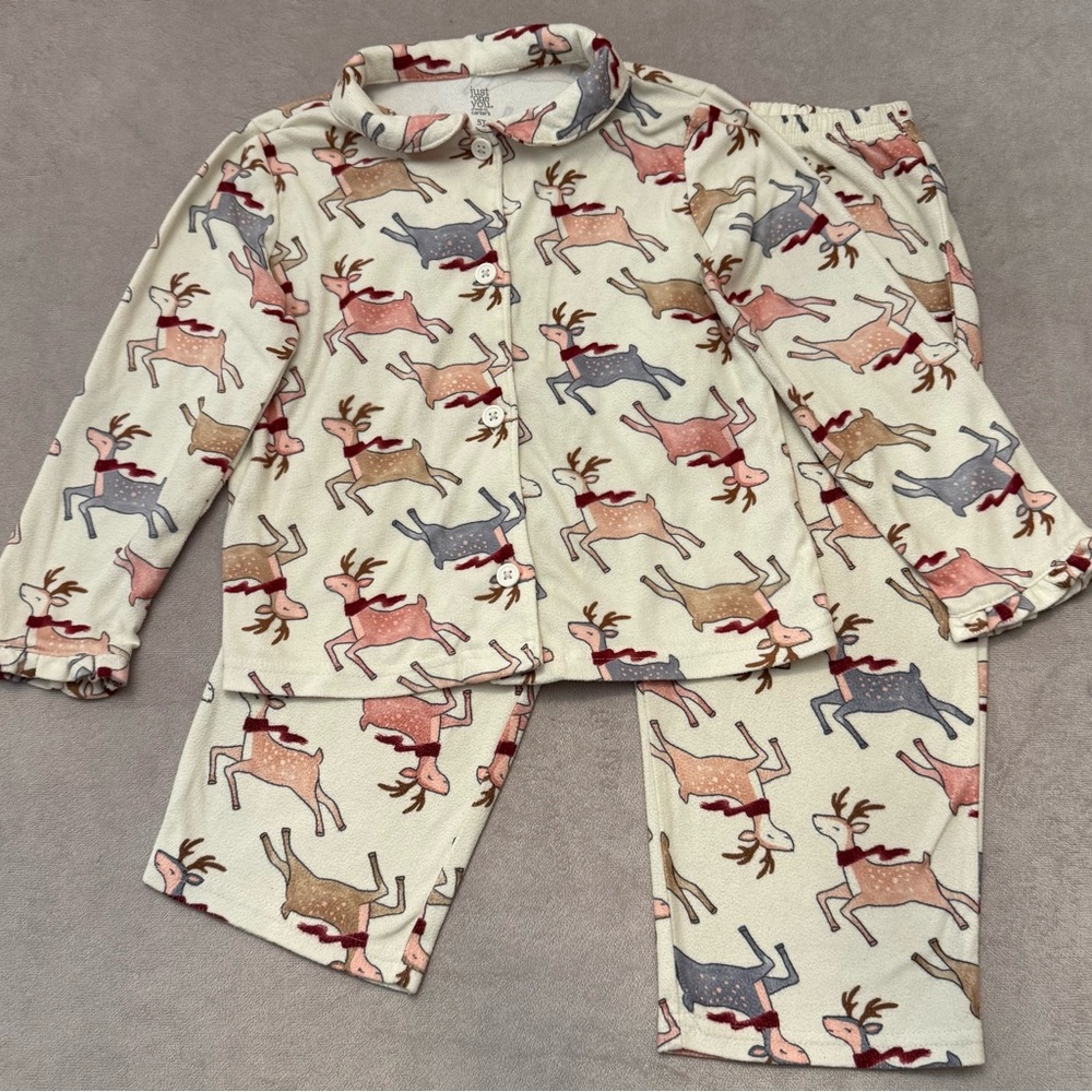 Carter’s 5T Fleece Pajama Set Reindeer Print 2Pc Button Top Pants Holiday